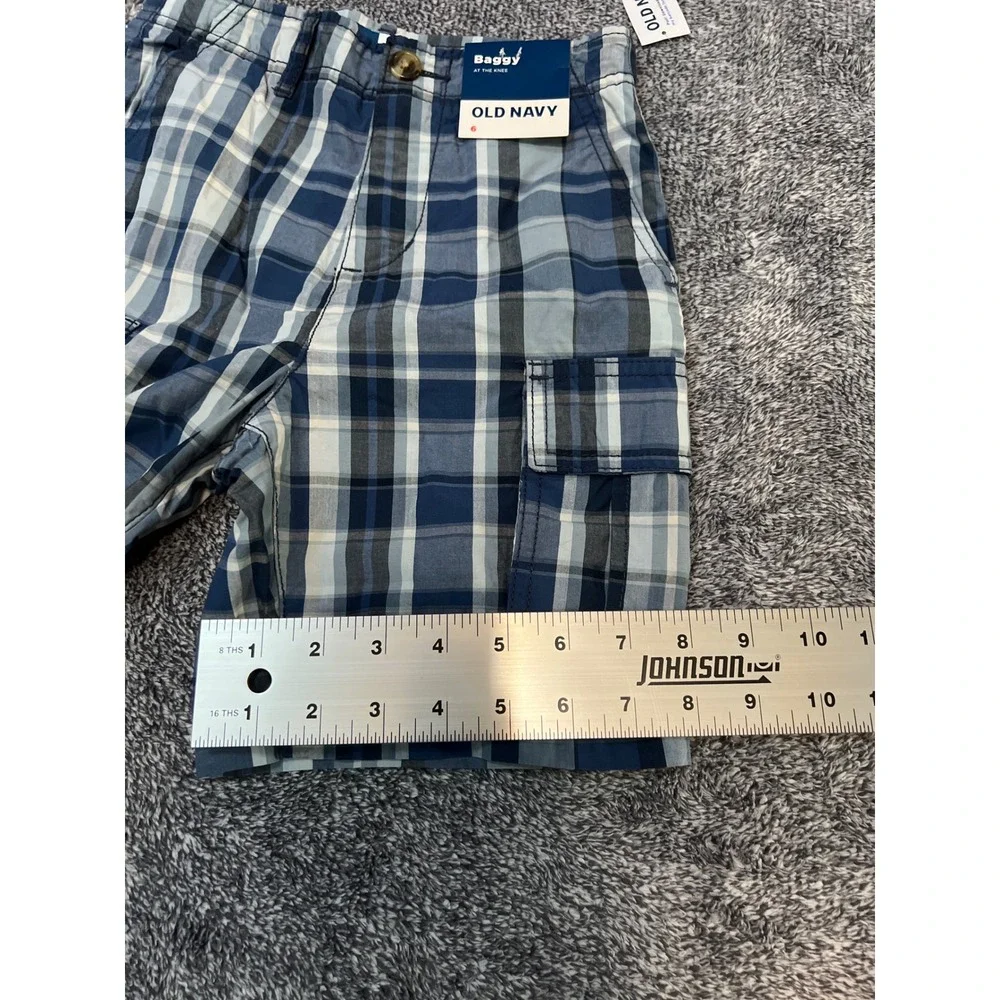 Old Navy Boys Blue Plaid Baggy At The Knee Cargo Shorts Size 6 NWT